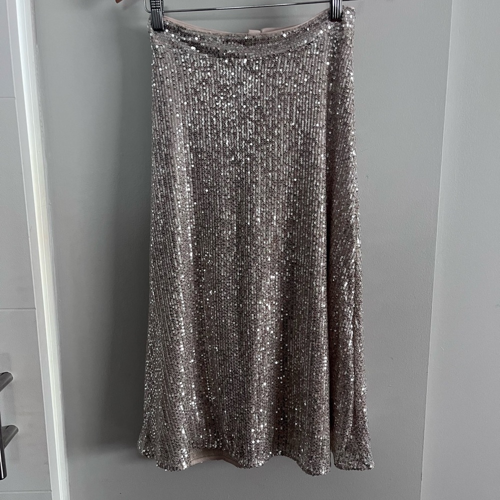 Black Tape Silver Sequin A-Line Midi Skirt